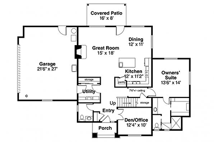 Contemporary, Modern, Prairie, Southwest House Plan 41236 with 3 Beds, 3 Baths, 2 Car Garage First Level Plan