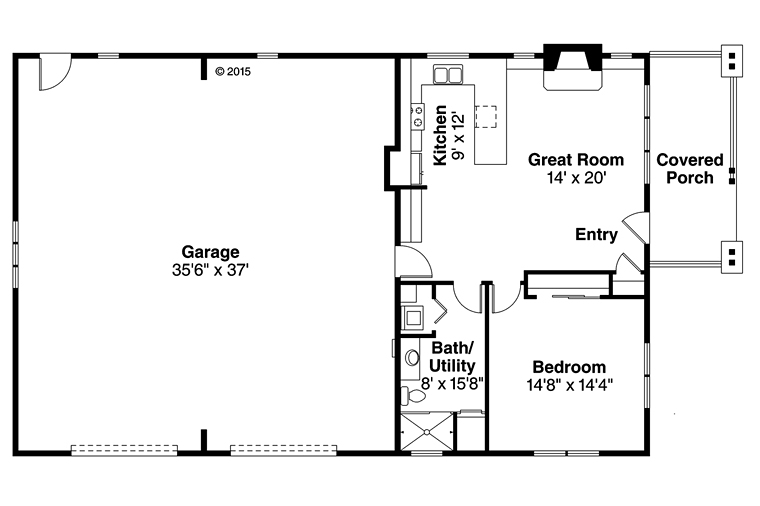 Craftsman 4 Car Garage Apartment Plan 41243 with 1 Beds, 1 Baths Level One