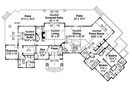 Contemporary, European, Mediterranean, Tuscan House Plan 41254 with 3 Beds, 4 Baths, 2 Car Garage First Level Plan