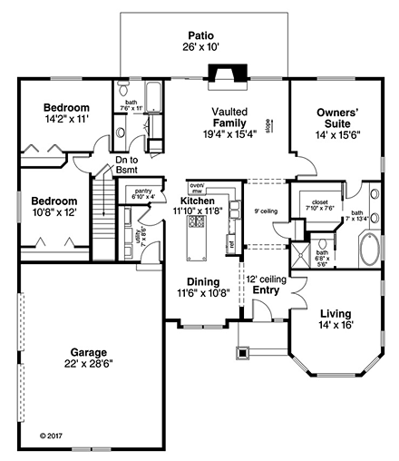 Bungalow, Cottage, Traditional House Plan 41267 with 3 Beds, 2 Baths, 2 Car Garage First Level Plan