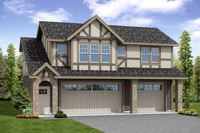 Traditional, Tudor 2 Car Garage Apartment Plan 41280 with 1 Beds, 1 Baths Elevation