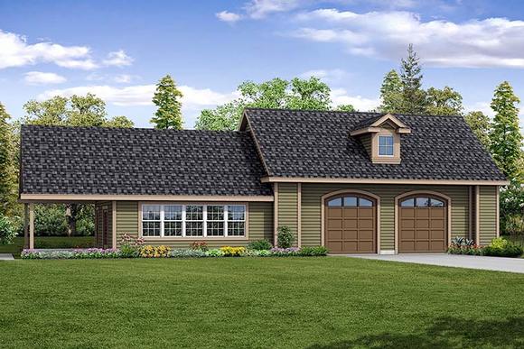 Ranch, Traditional 2 Car Garage Plan 41283 with 1 Beds, 1 Baths Elevation