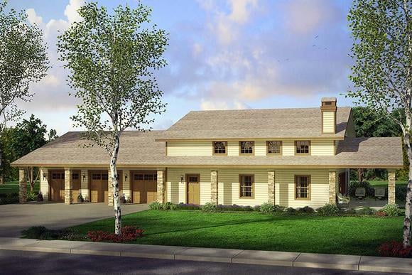 Country, Southern 4 Car Garage Apartment Plan 41290 Elevation