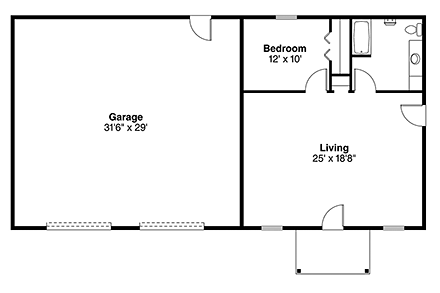 Country 2 Car Garage Apartment Plan 41297 with 1 Beds, 1 Baths First Level Plan