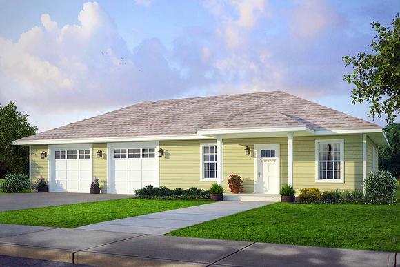 Country 2 Car Garage Apartment Plan 41297 with 1 Beds, 1 Baths Elevation