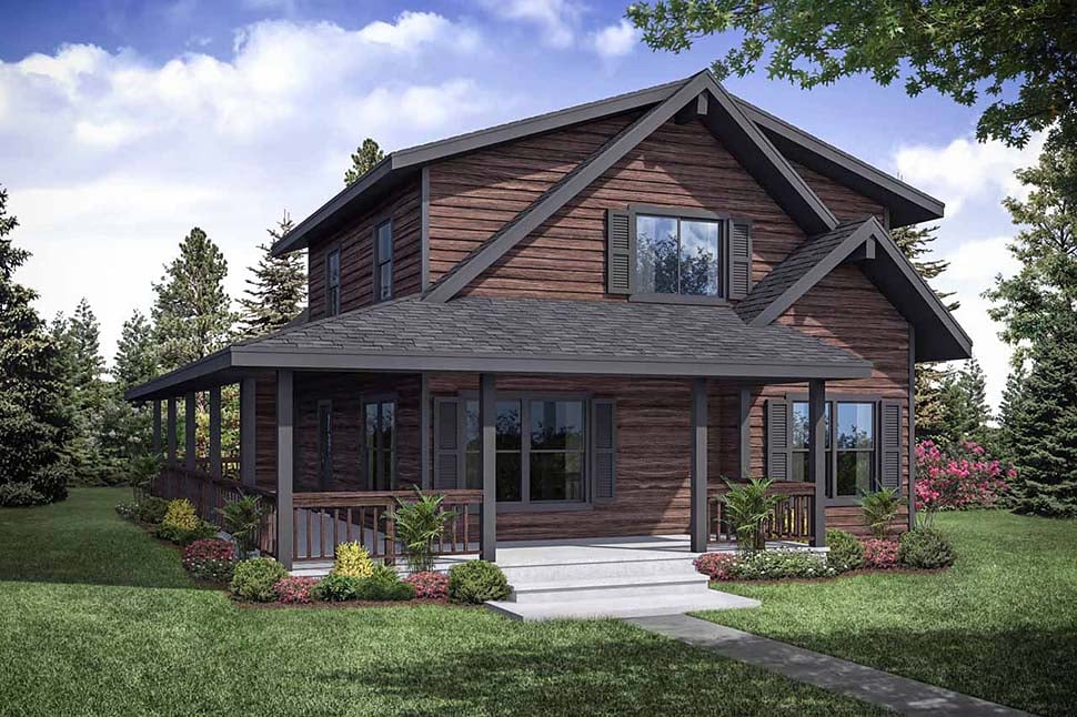 Cabin, Contemporary, Narrow Lot House Plan 41319 with 3 Beds, 2 Baths Rear Elevation