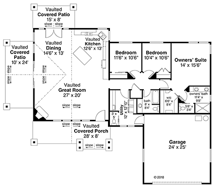 Craftsman, Ranch, Traditional House Plan 41320 with 3 Beds, 3 Baths, 2 Car Garage First Level Plan