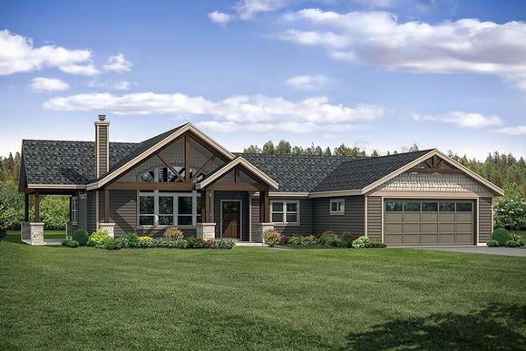 Craftsman, Ranch, Traditional House Plan 41320 with 3 Beds, 3 Baths, 2 Car Garage Elevation