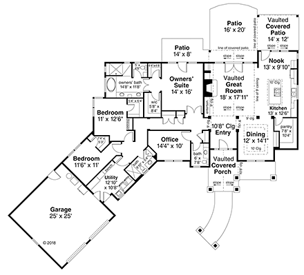 Craftsman House Plan 41321 with 3 Beds, 3 Baths, 2 Car Garage First Level Plan