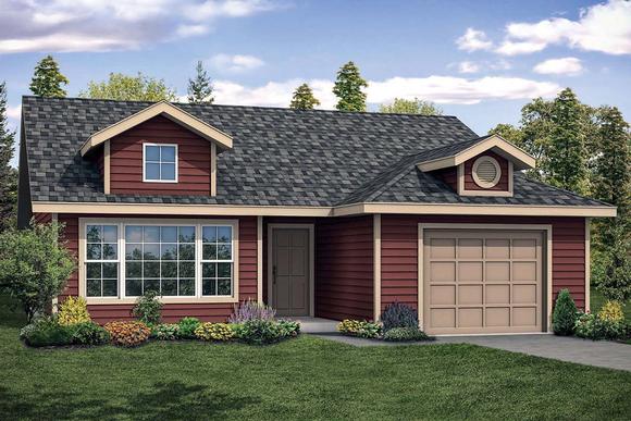 Cottage, Country, Ranch House Plan 41334 with 2 Beds, 1 Baths, 1 Car Garage Elevation