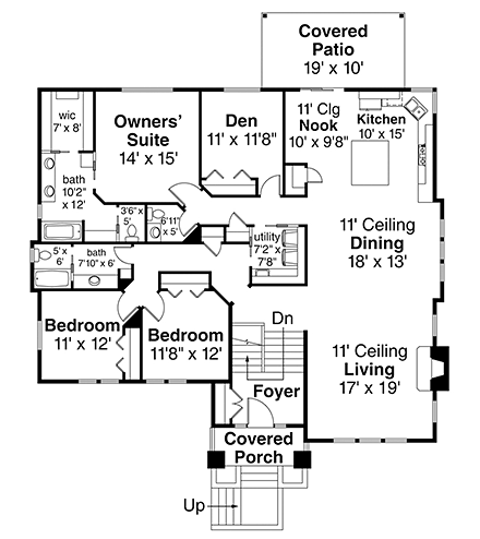 Contemporary, Prairie House Plan 41335 with 3 Beds, 4 Baths, 2 Car Garage First Level Plan