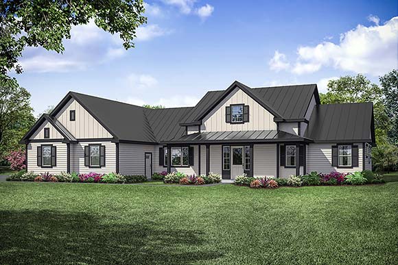 Contemporary, Farmhouse, Ranch House Plan 41344 with 3 Beds, 3 Baths, 3 Car Garage Elevation