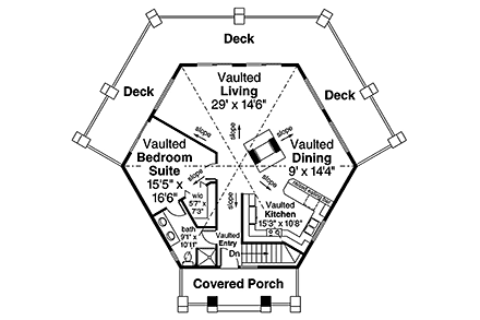 Cabin, Coastal, Craftsman, Prairie House Plan 41347 with 1 Beds, 1 Baths First Level Plan