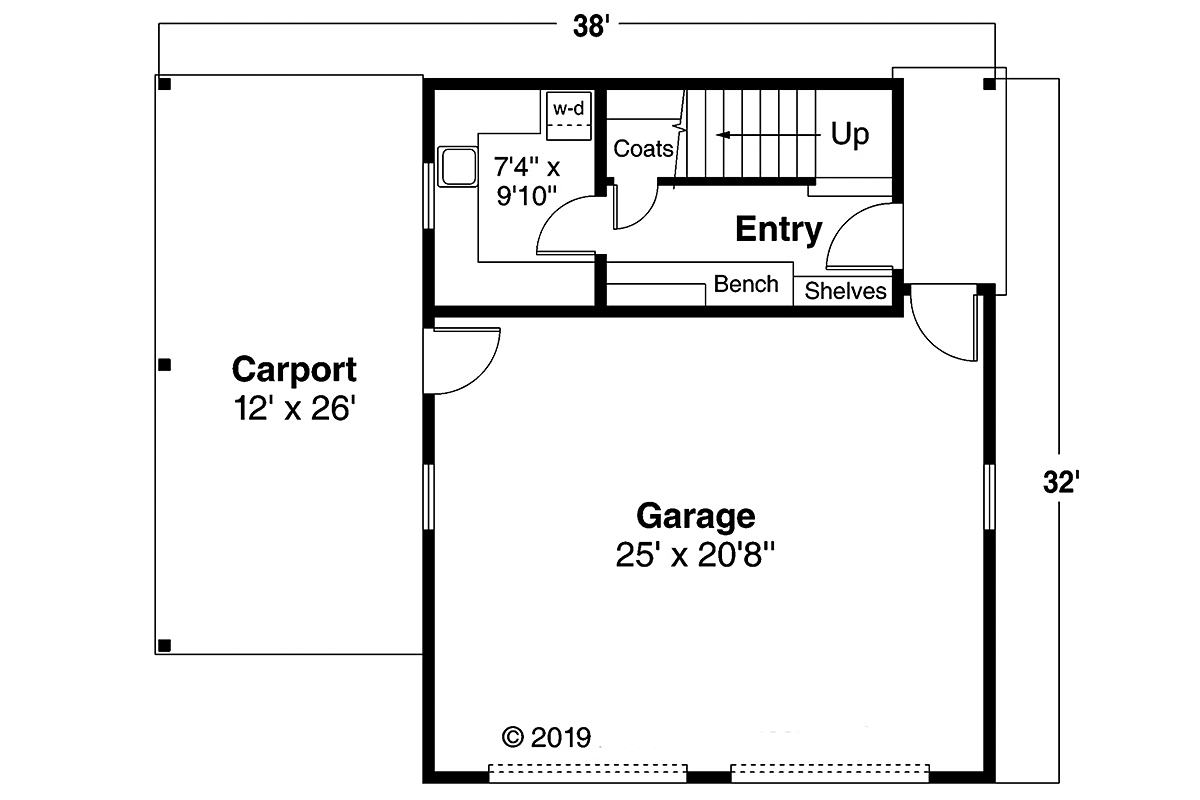 Cottage, Craftsman 2 Car Garage Apartment Plan 41350 Level One