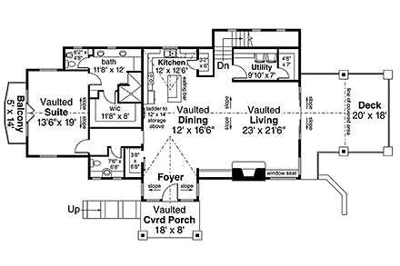 Bungalow, Craftsman, European House Plan 41353 with 1 Beds, 3 Baths, 2 Car Garage First Level Plan