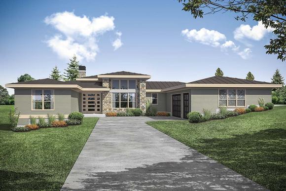 Contemporary, Prairie House Plan 41358 with 3 Beds, 3 Baths, 3 Car Garage Elevation