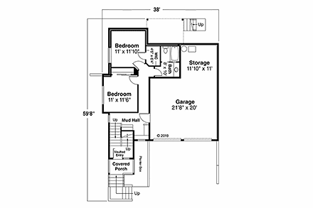 Contemporary, Modern, Narrow Lot House Plan 41359 with 3 Beds, 3 Baths, 2 Car Garage First Level Plan