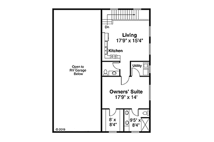 Country, Ranch, Traditional 2 Car Garage Apartment Plan 41371 with 1 Beds, 2 Baths, RV Storage Second Level Plan