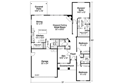 Country, Prairie, Ranch House Plan 41386 with 3 Beds, 3 Baths, 2 Car Garage First Level Plan
