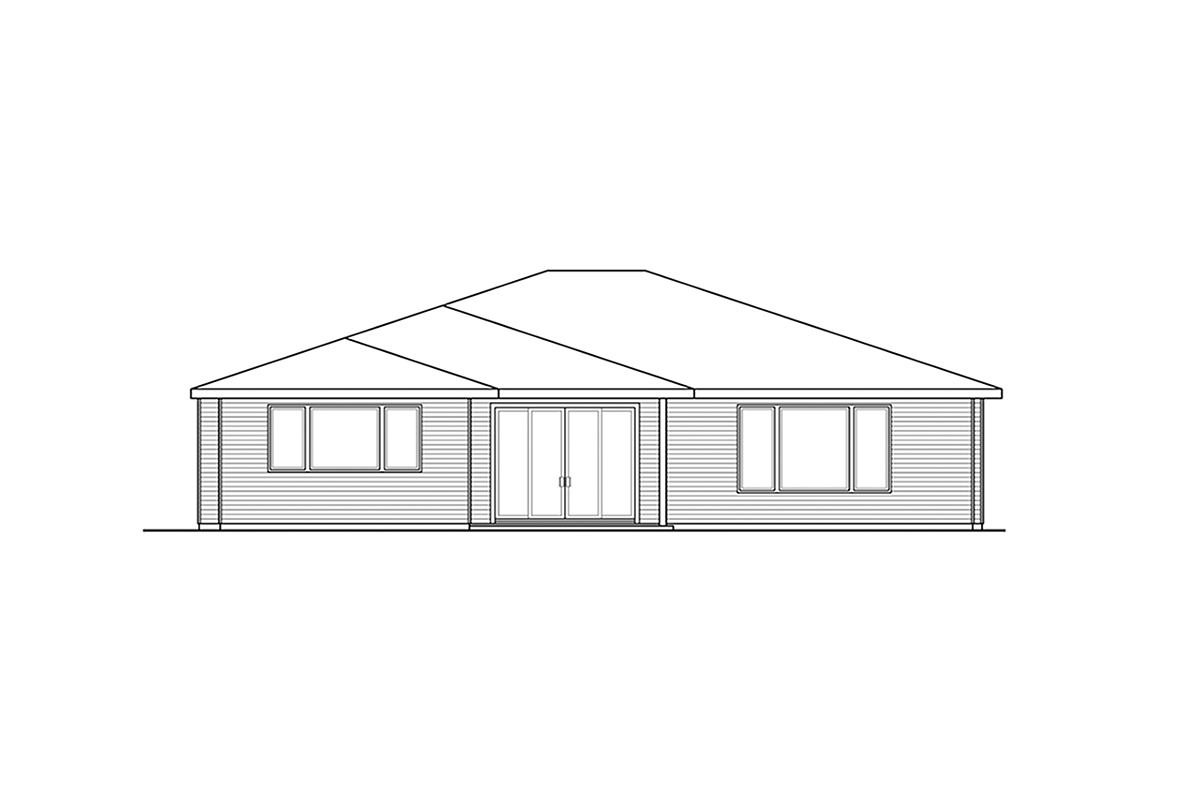 Modern, Prairie Style, Ranch Plan with 2362 Sq. Ft., 3 Bedrooms, 2 Bathrooms, 2 Car Garage Rear Elevation