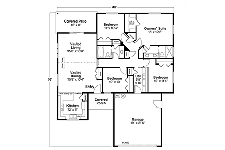 Craftsman, Ranch House Plan 41394 with 4 Beds, 2 Baths, 2 Car Garage First Level Plan