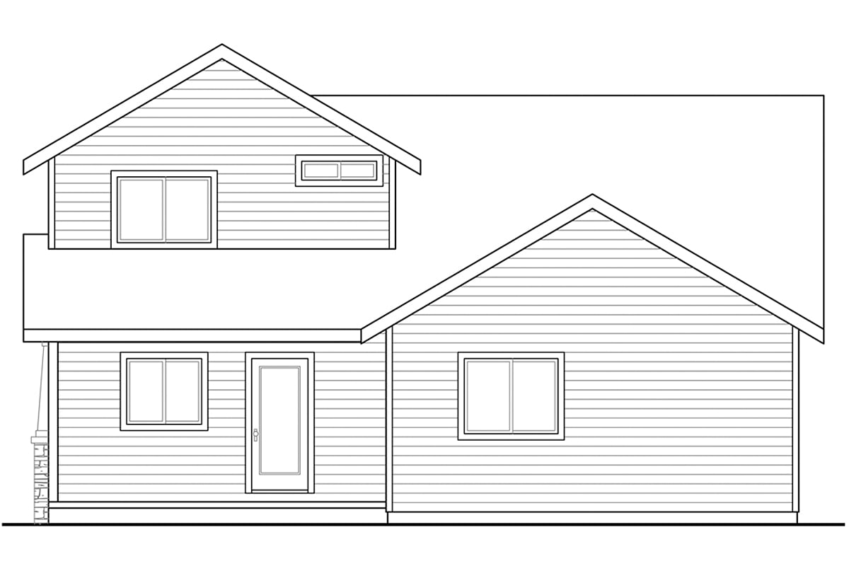 Cottage, Country, Craftsman Plan with 1716 Sq. Ft., 4 Bedrooms, 3 Bathrooms, 2 Car Garage Rear Elevation
