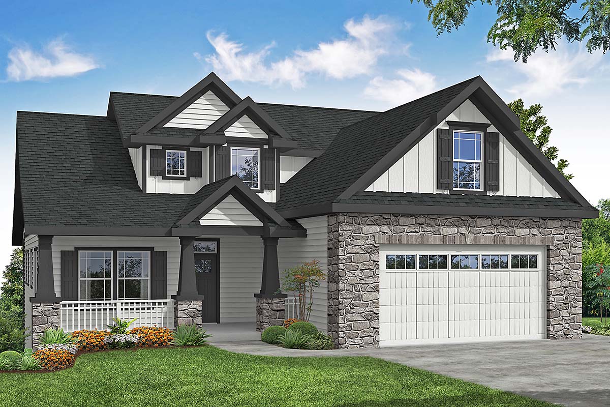 Craftsman, European, Traditional Plan with 2335 Sq. Ft., 3 Bedrooms, 3 Bathrooms, 2 Car Garage Elevation