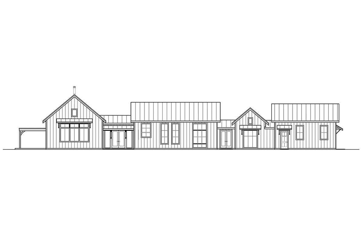 Country, Craftsman, Ranch, Traditional House Plan 41399 with 4 Beds, 2 Baths, 2 Car Garage Rear Elevation