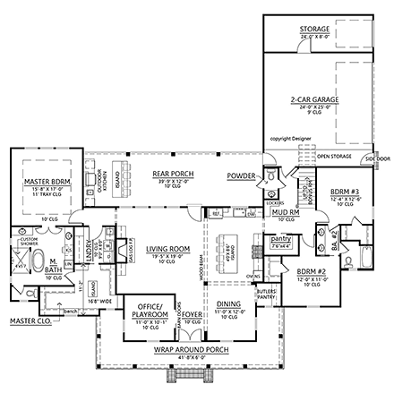 Country, Farmhouse, Traditional House Plan 41400 with 3 Beds, 3 Baths, 2 Car Garage First Level Plan