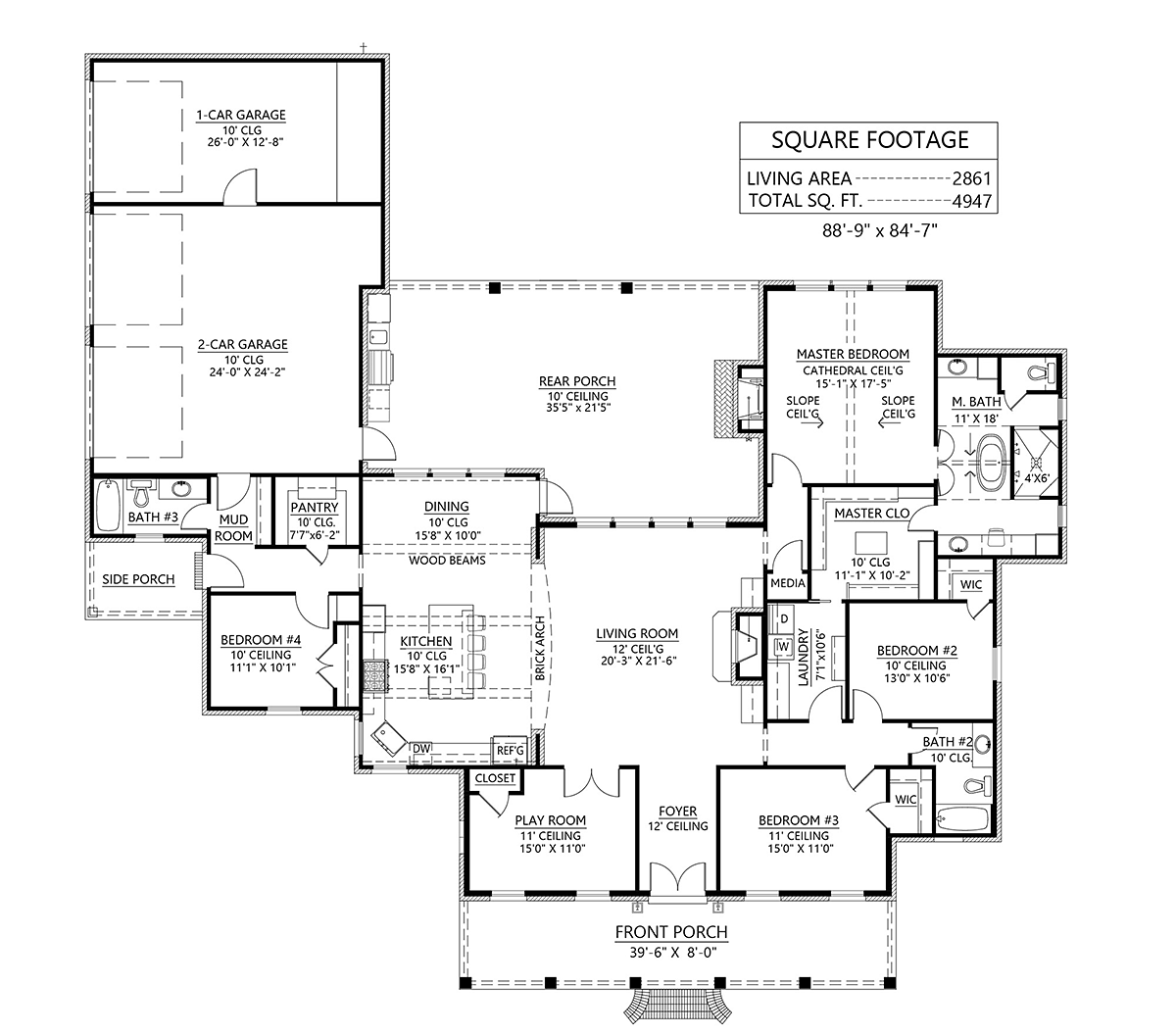 European, Traditional House Plan 41403 with 4 Beds, 3 Baths, 3 Car Garage Level One
