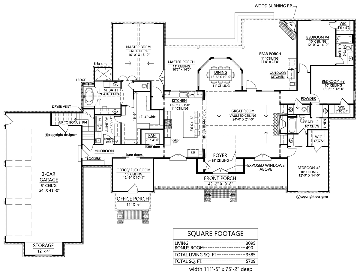 House Plan 41405 Farmhouse Style With 3095 Sq Ft 4 Bed 3 Bath