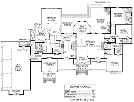Country, Farmhouse House Plan 41405 with 4 Beds, 4 Baths, 3 Car Garage First Level Plan