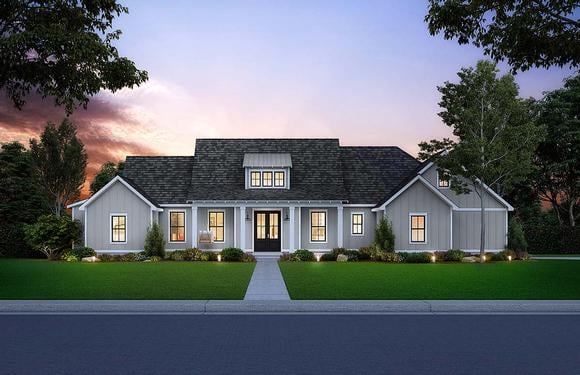 Country, Farmhouse, Southern House Plan 41407 with 3 Beds, 3 Baths, 2 Car Garage Elevation