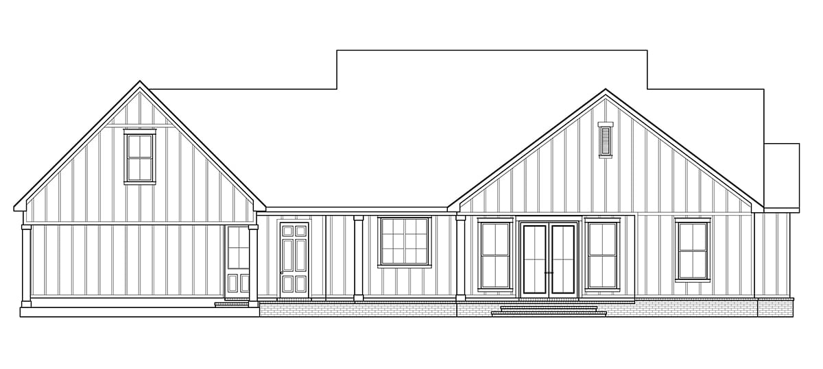 Country, Farmhouse, Southern House Plan 41409 with 3 Beds, 3 Baths, 2 Car Garage Rear Elevation