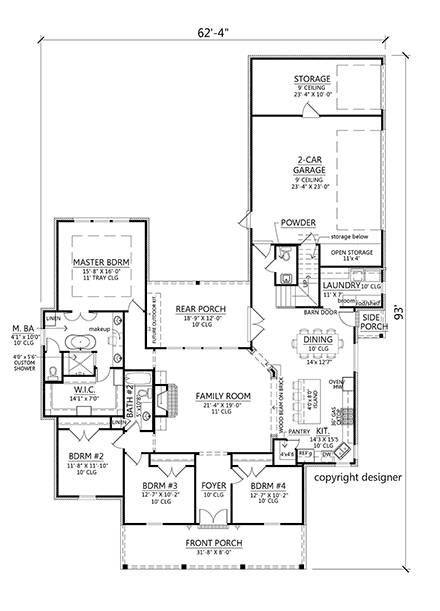 Colonial, Country, Traditional House Plan 41410 with 4 Beds, 3 Baths, 3 Car Garage First Level Plan