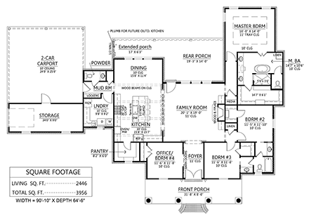 Colonial, Southern, Traditional House Plan 41411 with 4 Beds, 3 Baths, 2 Car Garage First Level Plan