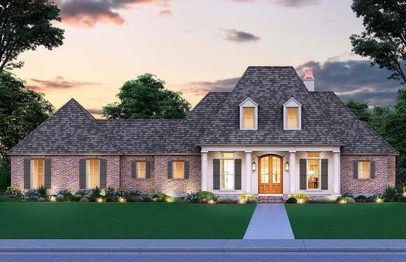 Colonial, Southern, Traditional House Plan 41411 with 4 Beds, 3 Baths, 2 Car Garage Elevation