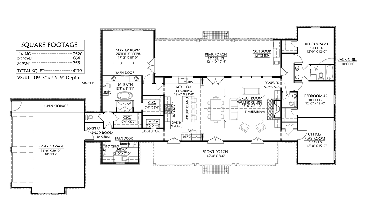 Country, Farmhouse, Traditional House Plan 41412 with 4 Beds, 3 Baths, 2 Car Garage Level One