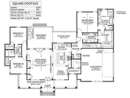Cottage, Country, Craftsman, Farmhouse House Plan 41413 with 3 Beds, 3 Baths, 2 Car Garage First Level Plan