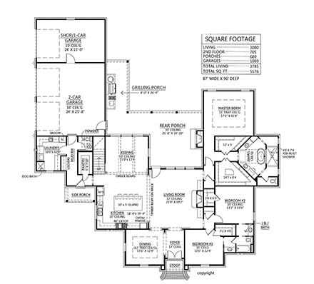 European, French Country House Plan 41414 with 4 Beds, 4 Baths, 3 Car Garage First Level Plan