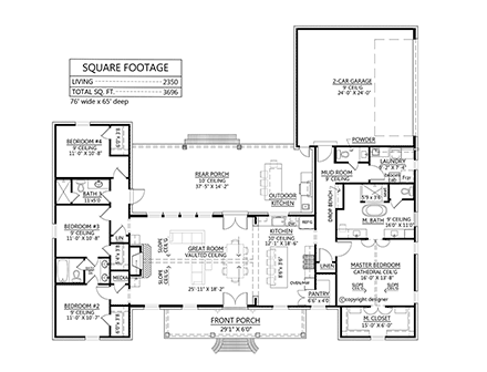 Colonial, Country, Southern House Plan 41417 with 4 Beds, 4 Baths, 2 Car Garage First Level Plan