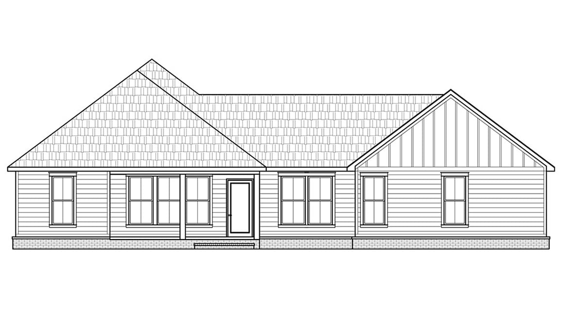 Country, Farmhouse House Plan 41421 with 3 Beds, 2 Baths, 2 Car Garage Rear Elevation