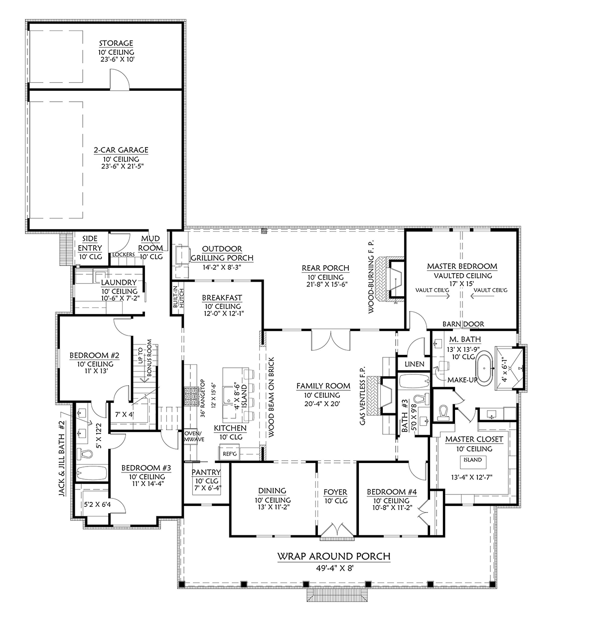 Country, Farmhouse House Plan 41423 with 4 Beds, 3 Baths, 2 Car Garage Level One