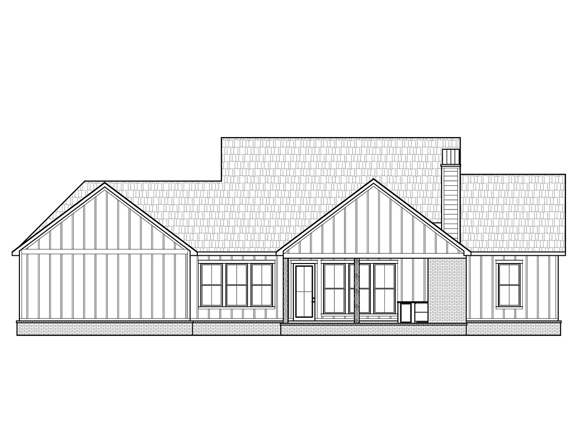 Country, Farmhouse, Southern House Plan 41424 with 4 Beds, 3 Baths, 2 Car Garage Rear Elevation