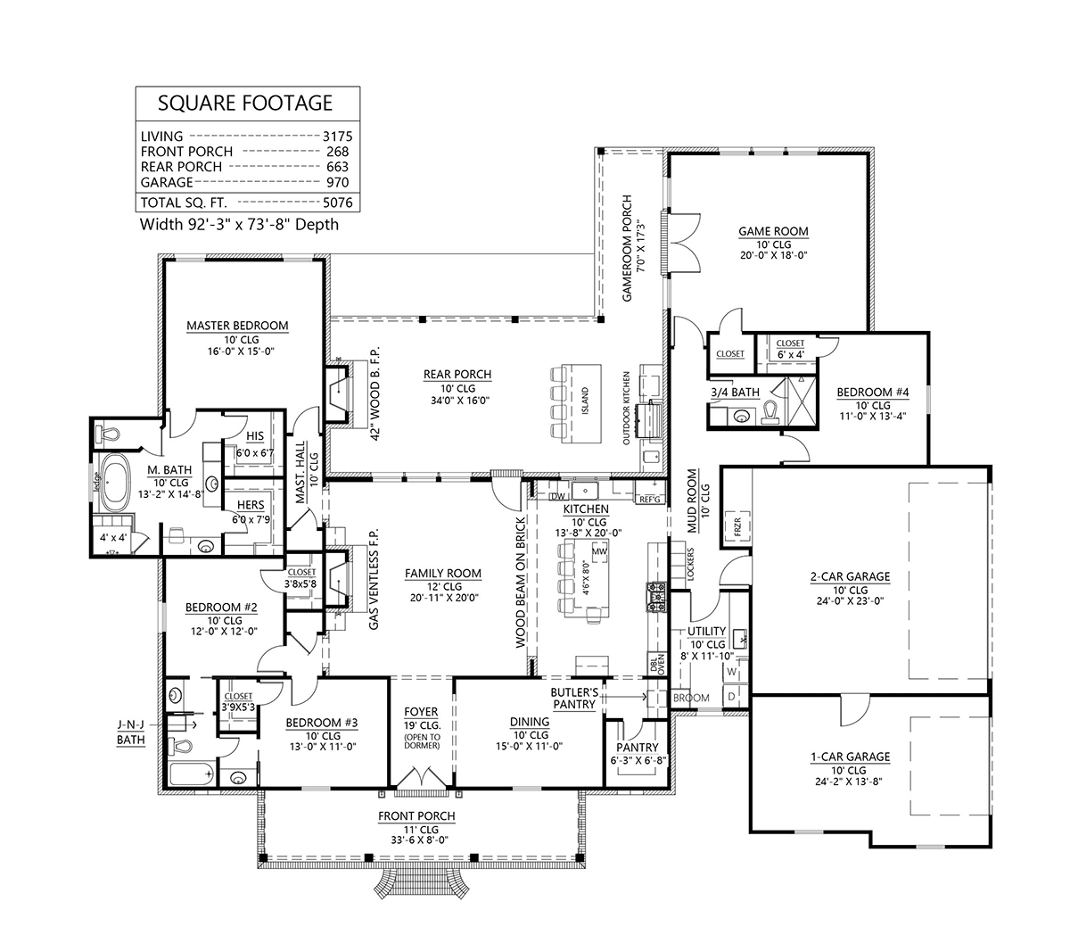 French Country House Plan 41425 with 4 Beds, 3 Baths, 3 Car Garage Level One