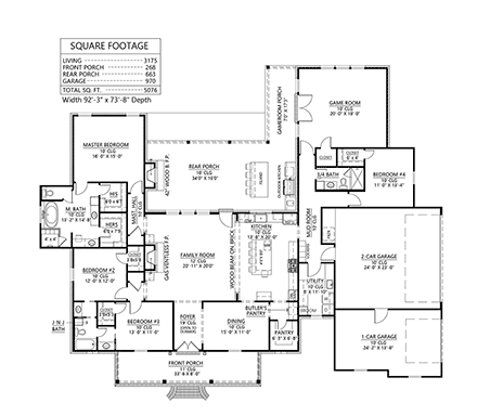 French Country House Plan 41425 with 4 Beds, 3 Baths, 3 Car Garage First Level Plan