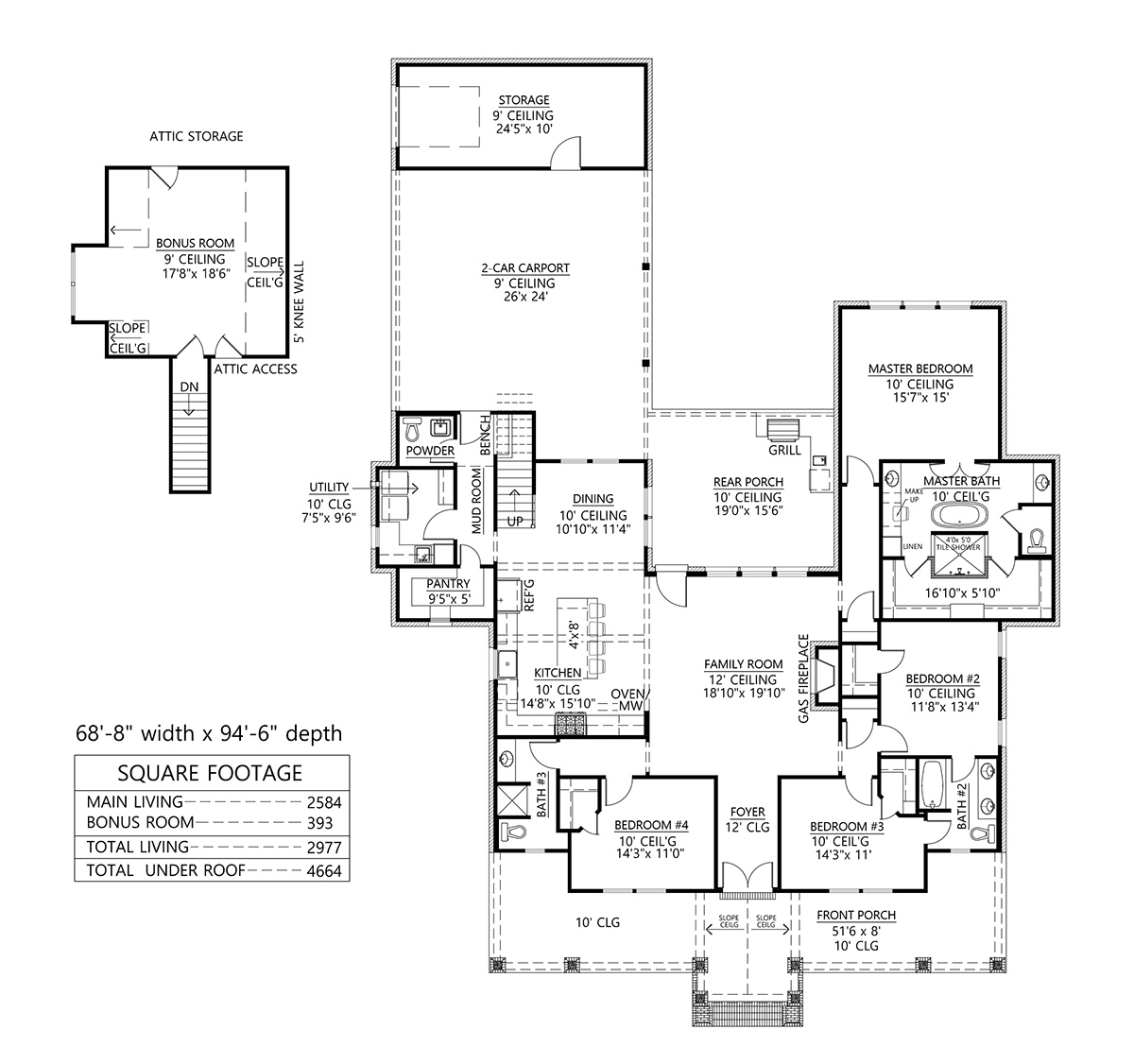 Country, Farmhouse House Plan 41426 with 4 Beds, 4 Baths, 2 Car Garage Level One
