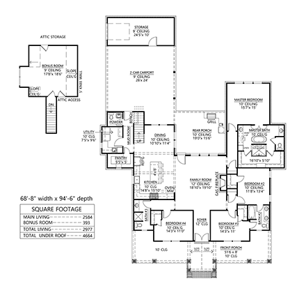 Country, Farmhouse House Plan 41426 with 4 Beds, 4 Baths, 2 Car Garage First Level Plan