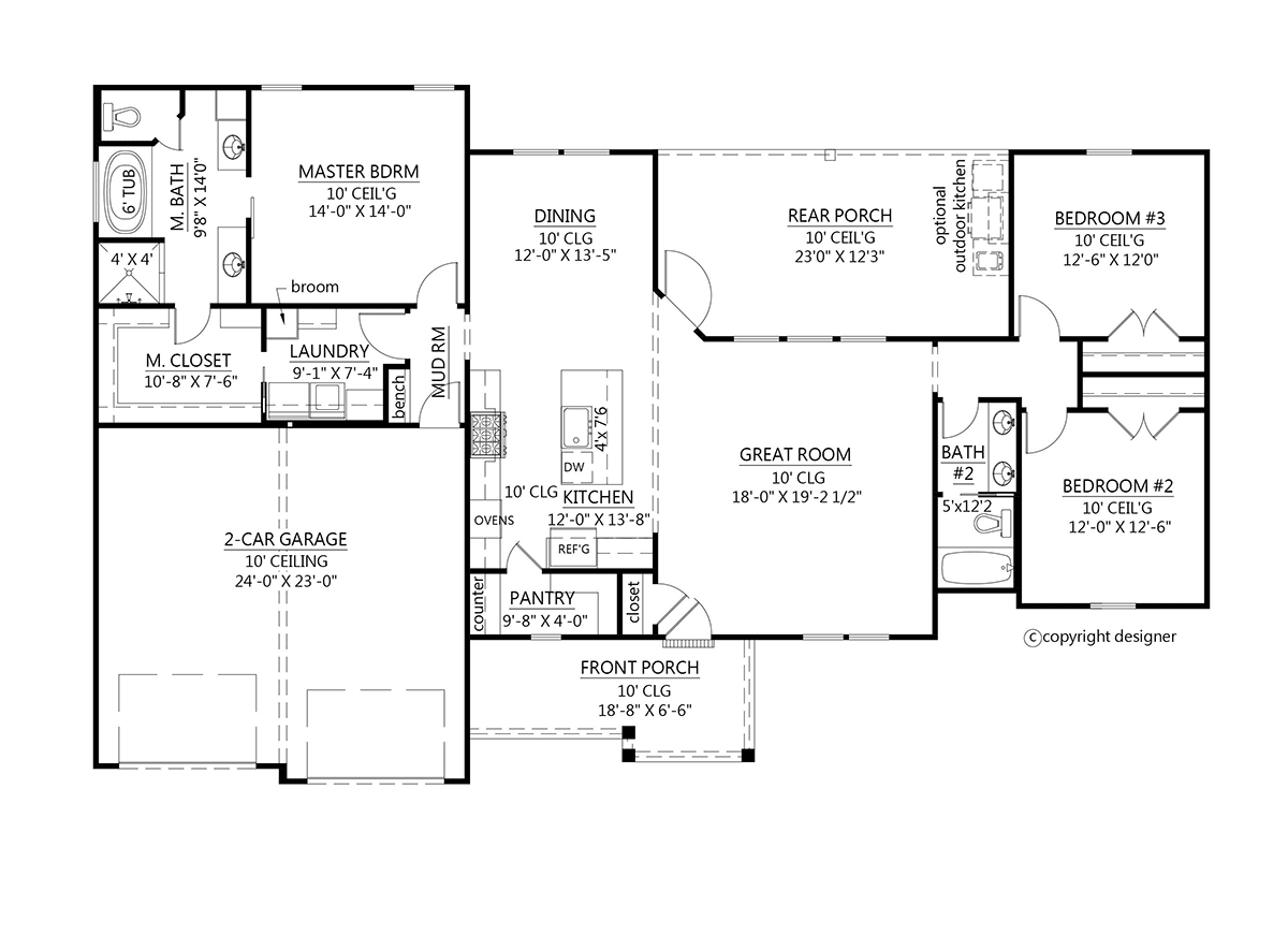 Country, Farmhouse House Plan 41428 with 3 Beds, 2 Baths, 2 Car Garage Level One