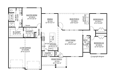 Country, Farmhouse House Plan 41428 with 3 Beds, 2 Baths, 2 Car Garage First Level Plan
